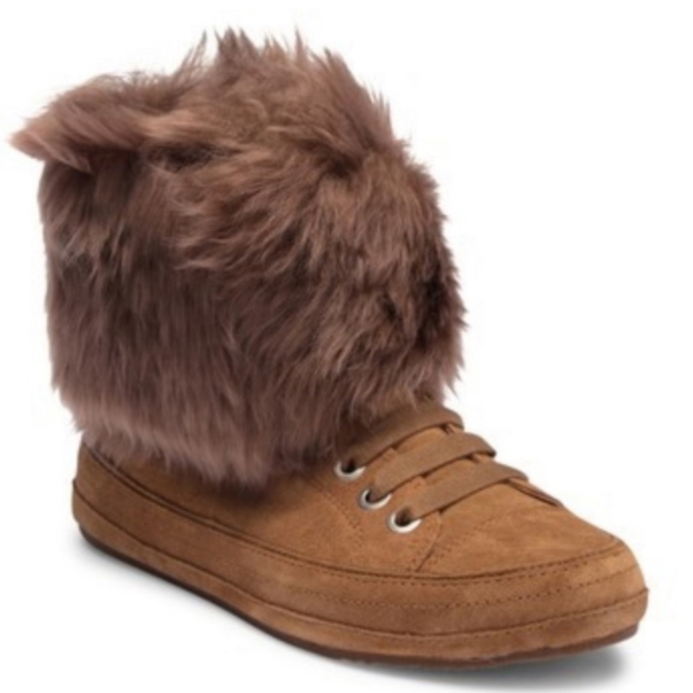 Ugg Antoine Fur Cuffed Sneakers Designer Suede Zipper Lace Up #178